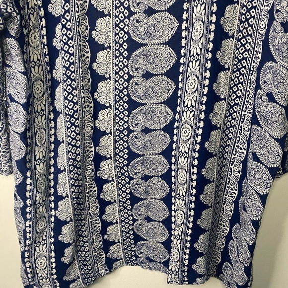 Free People Blue Paisley Short Sleeve Open Kimono Size Small Boho Lightweight - Picture 11 of 13